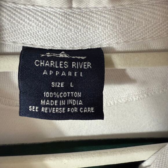 Striped Cotton Rugby Shirt Men L Prep School Green White Cotton Private School - Picture 4 of 7